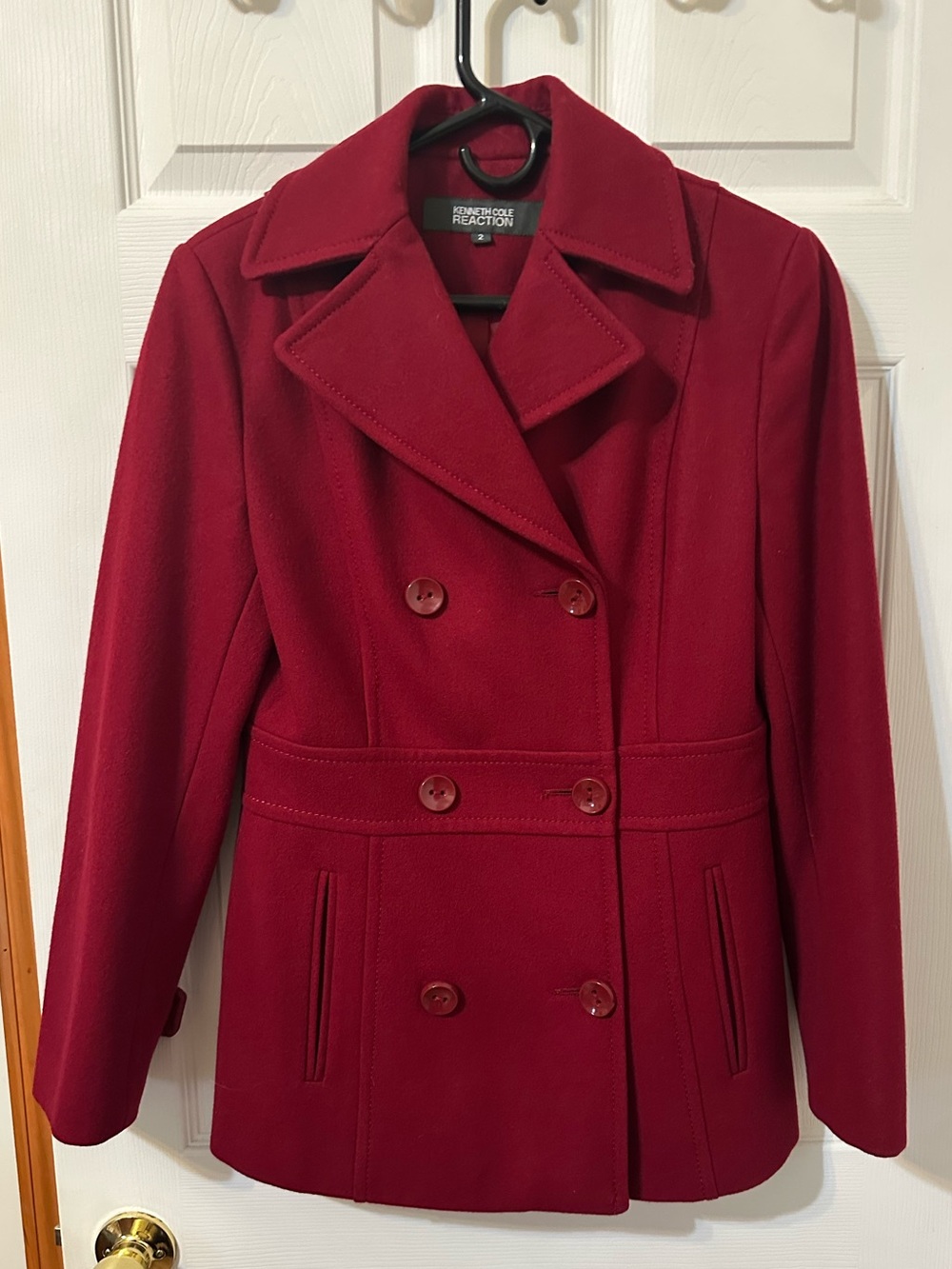 Kenneth Cole Deep Red Double-Breasted Peacoat